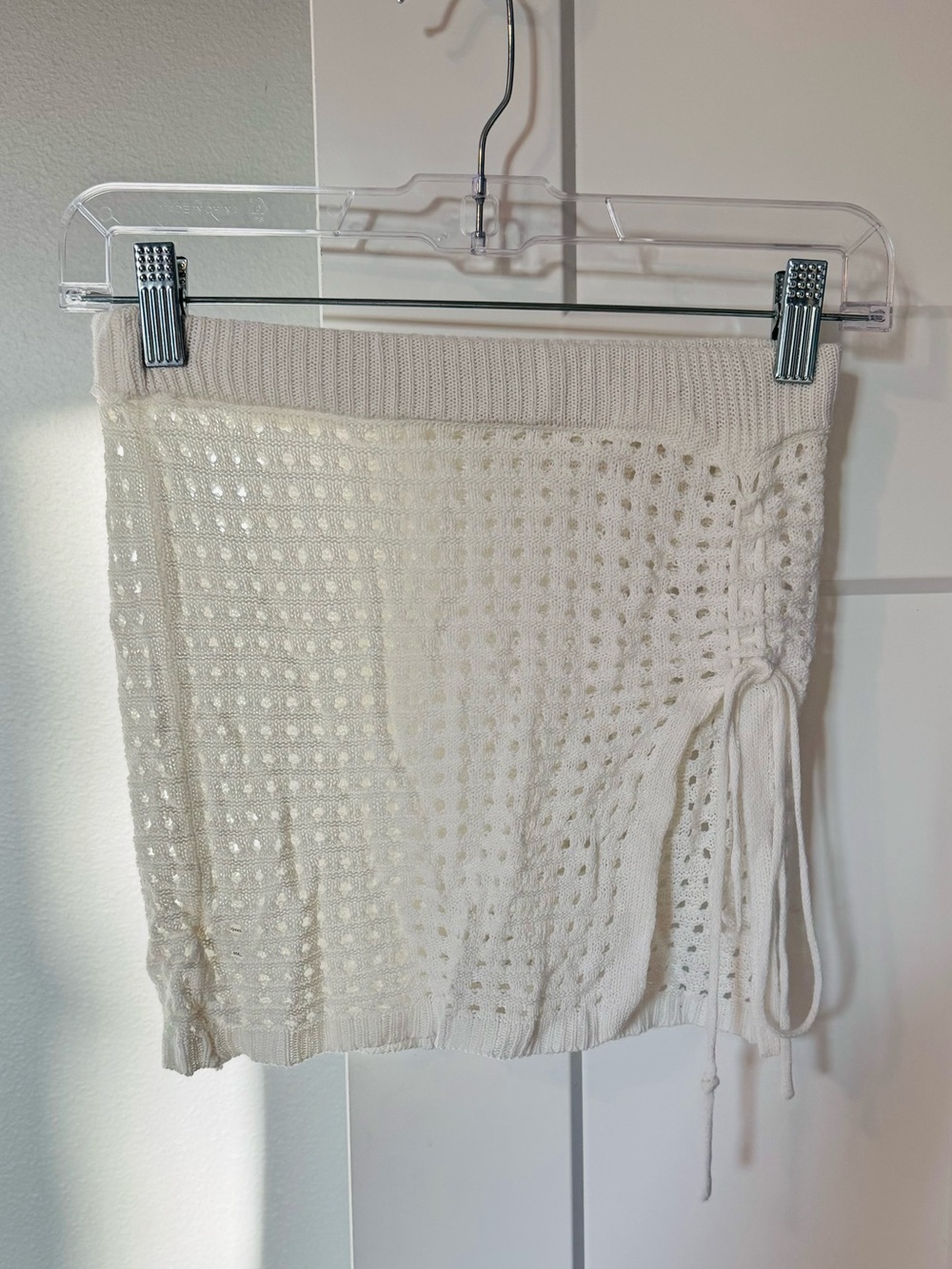 White Crochet Side-Tie Mini Skirt - Picture 3 of 4